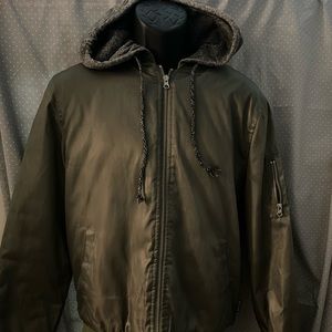 Brooklyn Cloth hooded boomer jacket. Oliver green & Gray Size M